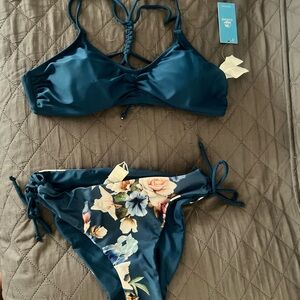 Cupshe Teal and Floral Bikini Set